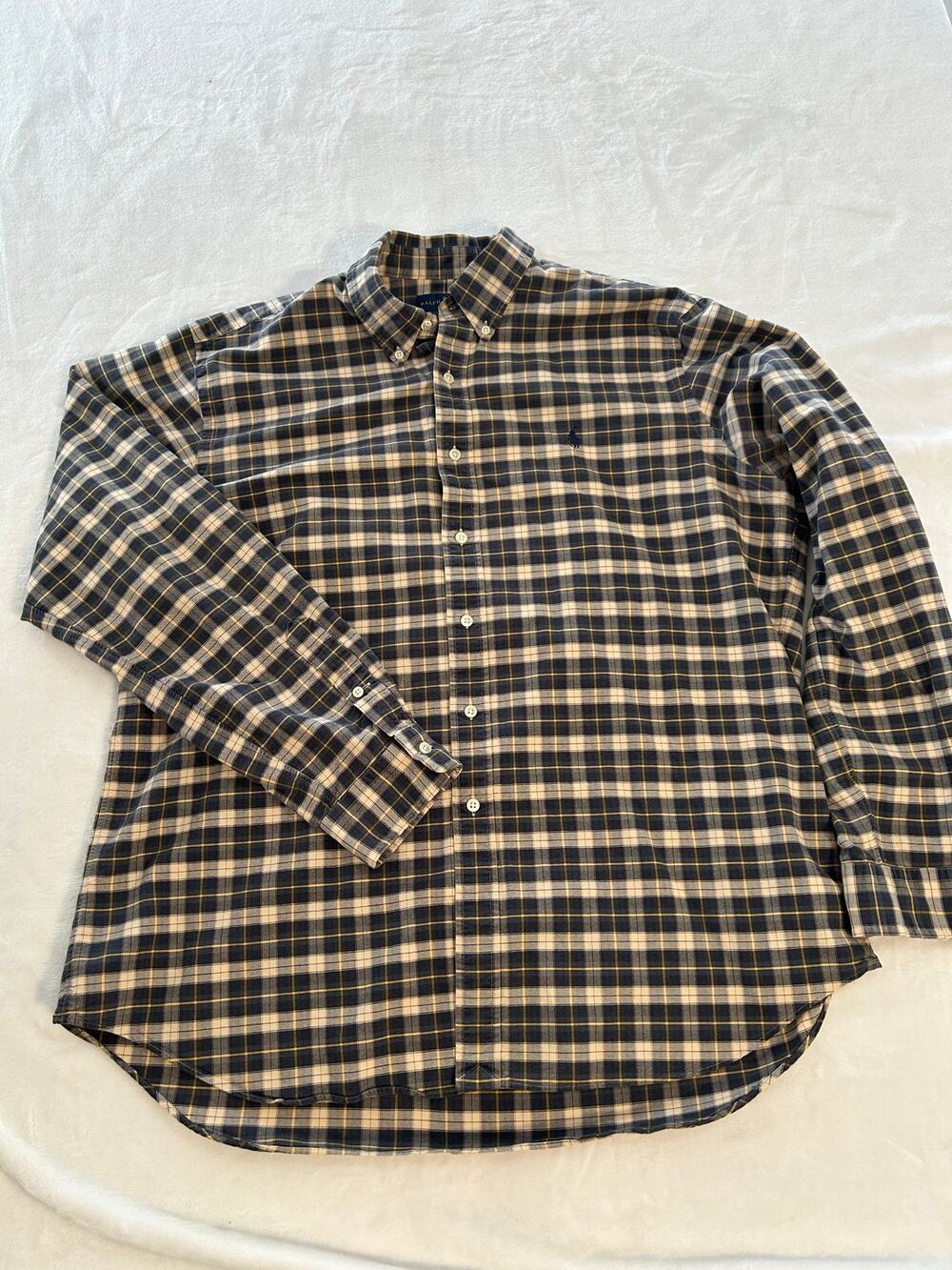 Ralph Lauren Men's XL Plaid Button Down Shirt Navy Brown LS